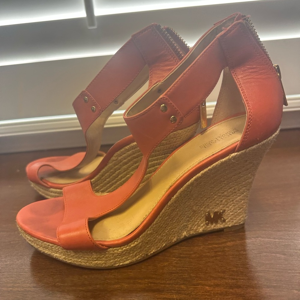 Michael Kors Coral Leather Wedge Sandals